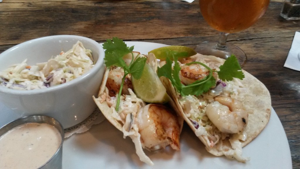 Shrimp tacos and beer