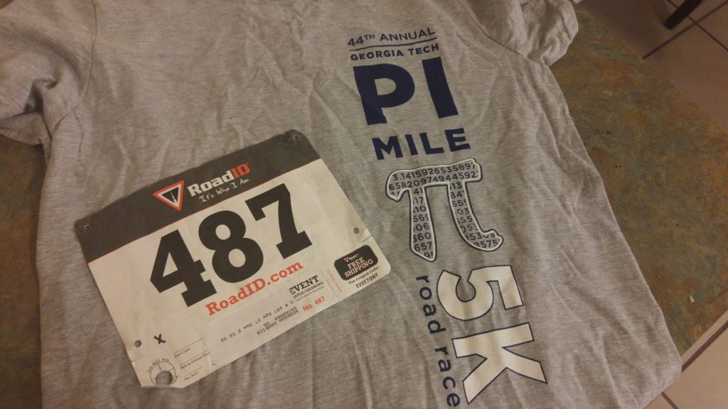 Georgia Tech Pi Mile 2016 Shirt and bib